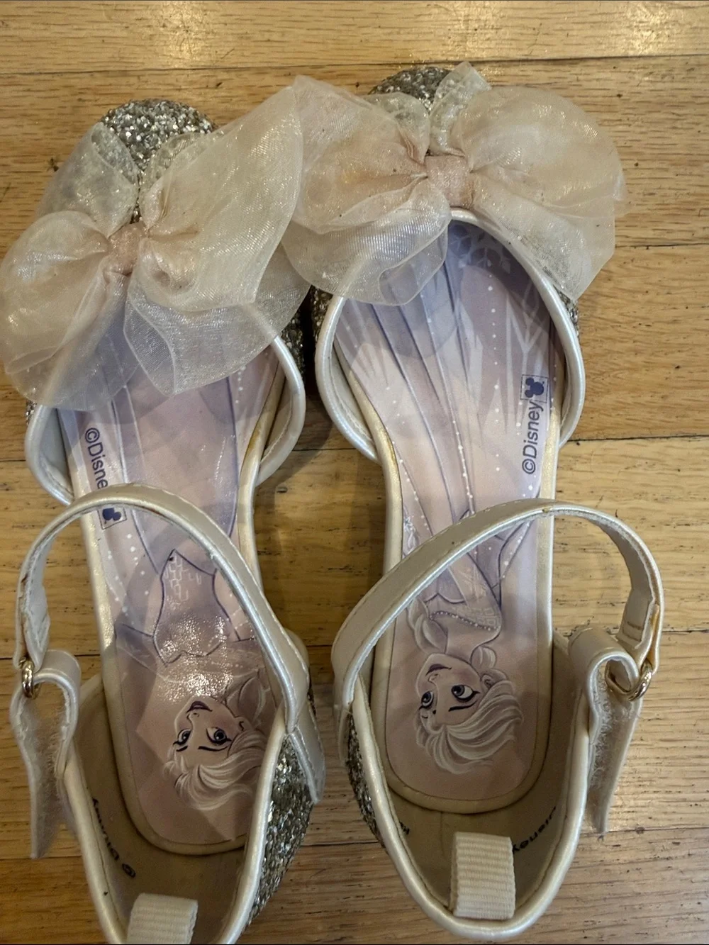 Disney Girls Sparkle Bow Elsa Mary Jane Shoes - Cream